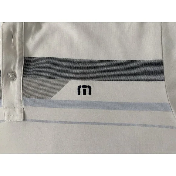 Travis Mathew Polo Shirt‎ Mens Medium White Striped Print Golf Short Sleeve Prep - Picture 3 of 11